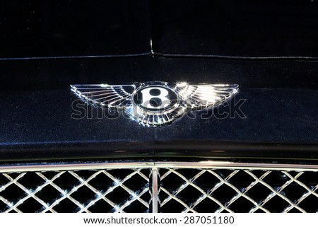 Bangkok - April 2 : logo of Bentley on midnight blue color texture  in display at The 36th Bangkok international Motor Show 2015 on April 2, 2015 in Bangkok Thailand