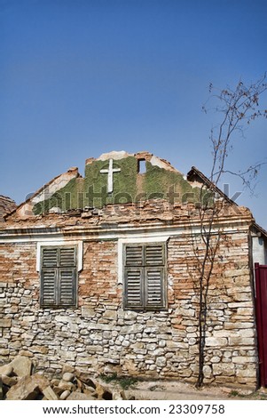 Rundown saxon house in Viscri village, Romania.
