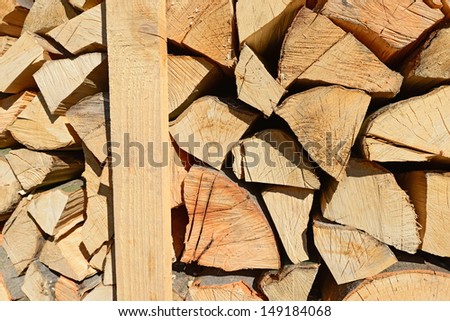 Chipped fire wood in packing on pallets.