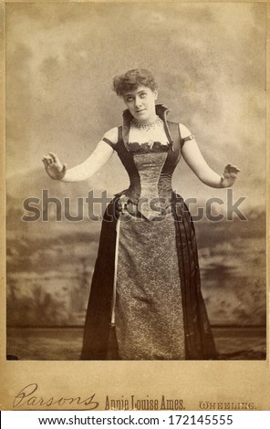 USA - WEST VIRGINIA - CIRCA 1885 A vintage photo of actress Annie Louise Nugent Jacques a widely-known theatrical woman. Her stage name is Annie Louise Ames. A photo from the Victorian era. CIRCA 1885