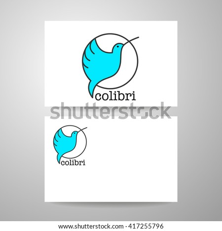 Colibri Logo. Identity card design template. Hummingbird Logo.   Bird icon character. Idea for mascot symbol, icon, emblem. Vector illustration. 

