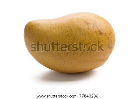 Close up of mango isolated on white background with soft shadow.
