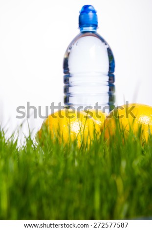 Mineral water bottle and lemon