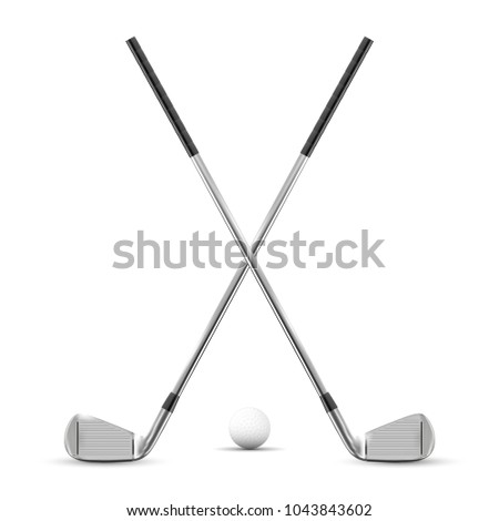 Two crossed golf clubs and ball - isolated on white background. Vector illustration.