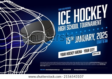 Poster template with hockey puck in goal and sample text in separate layer - vector illustration