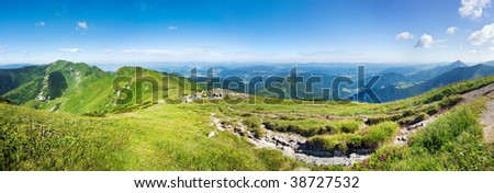 Panoramic view from mountain ridge - panorama from 5 vertical shots - Little Fatra hills - Slovakia - Central Europe