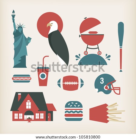 Vector set of travelling icons for America (USA)