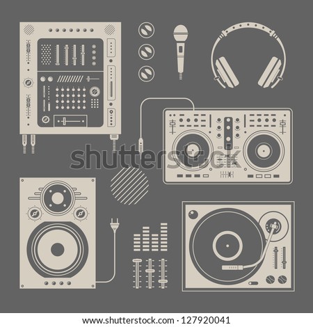 Vector set of various stylized dj icons