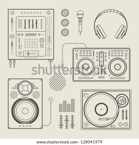 Vector set of various stylized dj icons