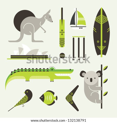 Vector set of various stylized australia icons