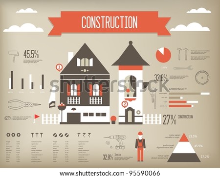 Vector set of construction info-grapic containing various icons of tools and houses
