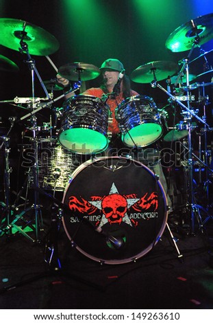 COLORADO SPRINGS		OCTOBER 08:		Drummer Phil Kessler of the Heavy Metal band Sanguine Addiction performs in concert October 8, 2012 at the Black Sheep music hall in Colorado Springs CO.