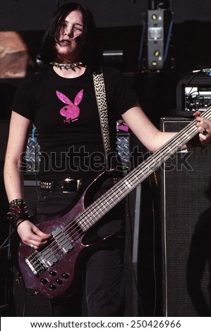 DENVER	MAY 01:		Bassist Talena Atfield of the Alternative Rock band Kittie performs in concert May 11, 2001 at Red Rocks Amphitheater in Denver, CO.
