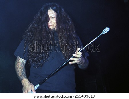 LOS ANGELES	MAY 09:	 Chuck Billy of Testament performs in concert May 9, 1997 at The Palace in Los Angeles, CA.