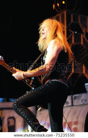 DENVER - JUNE 14: 	Dave Murray guitarist for the heavy metal band Iron Maiden performs in concert June 14, 2010 at the Comfort Dental Center Amphitheater in Denver, CO.