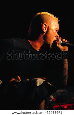 COLORADO SPRINGS, CO. - SEPTEMBER 29: 	Vocalist Ivan Moody of the Heavy Metal band Five Finger Death Punch performs in concert September 29, 2008 in Colorado Springs, CO. USA