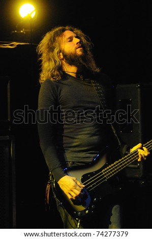 DENVER - OCTOBER 4: Bassist/Vocalist Troy Sanders of the Heavy Metal band Mastodon performs in concert October 4, 2010 at Red Rocks Amphitheater in Denver, CO.