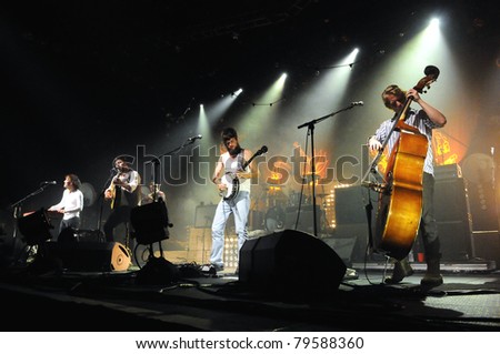 DENVER	JUNE 15:	Folk Rock band Mumford & Sons performs in concert June 15, 2011 at the Fillmore Auditorium in Denver, CO.