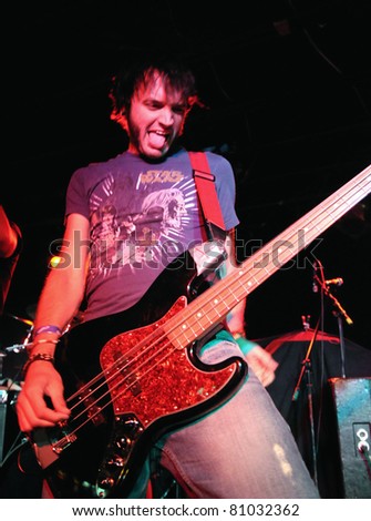 COLORADO SPRINGS, CO. USA – JULY 6:	Bassist Keith Kutach of the Heavy Metal band Aesthetic Delirium performs in concert on July 6, 2010 at the Black Sheep Theater in Colorado Springs, CO. USA