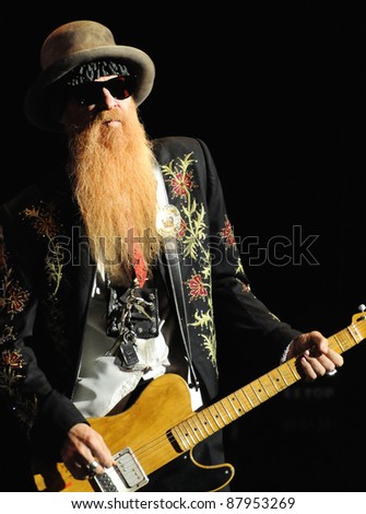 COLORADO SPRINGS, CO. USA	OCTOBER 11:		Guitarist/Vocalist Billy Gibbons of the Blues Rock band ZZ Top performs in concert October 11, 2011 at the Pikes Peak Center in Colorado Springs, CO. USA