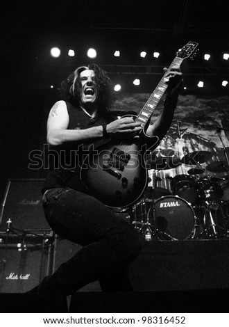 DENVER - OCTOBER 19: Guitarist Alex Skolnick of the Heavy Metal band Testament performs in concert October 19, 2011 at the Summit Music Hall in Denver, CO.