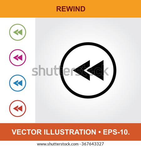 Vector Icon Of Rewind With Title & Small Multicolored Icons. Eps-10.