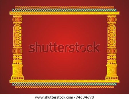 Artistic Indian Classical Horizontal Golden Photo Frames On Red Background