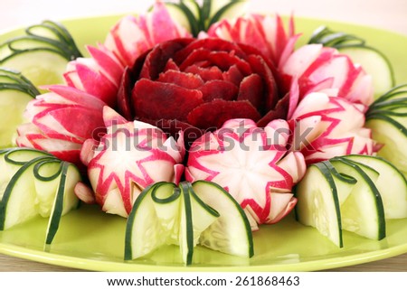 cucumber beet and radish decorated salad like flower