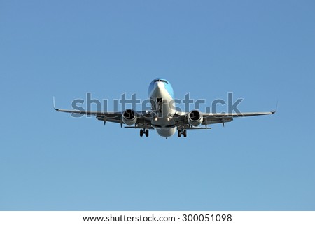 passenger airplane landing at the airport