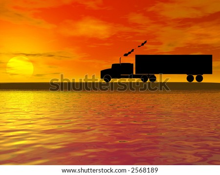 sunset with truck silhouette