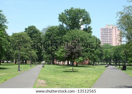 New Haven Green: a park in downtown New Haven, CT used for public events and bordered by Yale University.