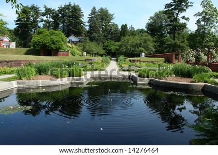 Garden and Pond at Vanderbilt Mansion in Hyde Park, NY.