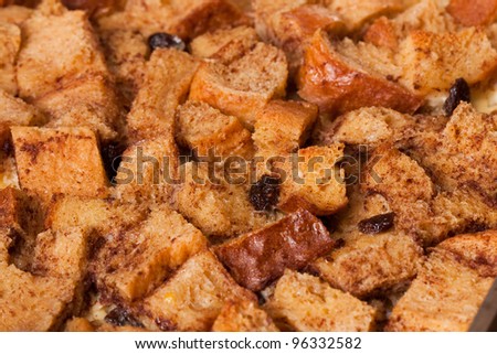 Full frame bread pudding made with whole wheat bread.