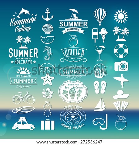 Summer logotypes set. Summer vintage design elements, logos, badges, labels, icons and objects. Summer holidays.