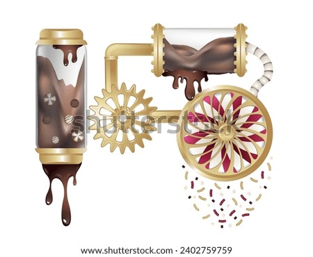 Chocolate factory elements of mechanisms and candies 3. Vector illustration