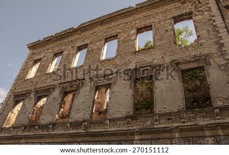 Destroyed building during the Bosnian war. Mostar, Bosnia & Herzegovina