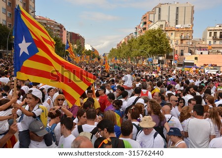 BARCELONA, SPAIN - SEPT. Election campaign.  The 5,2km long Rally for the independence of Catalonia on Sept. 11, 2015 in Barcelona, Spain.
