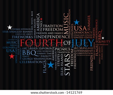 fourth of july words in red, white, and blue
