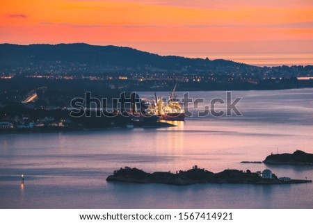 Similar – Foto Bild Alesund, Norwegen. Night View Of Moored Schiff in Alesund Insel. Sommer Morgen.