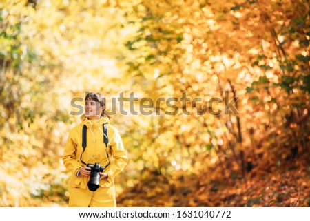 Similar – Foto Bild Aurlandsfjellet, Norwegen. Happy Young Woman Tourist Traveler Photographer With Camera Walking Near Aurlandsfjellet Scenic Route Road. Aktiver Lebensstil in der norwegischen Natur