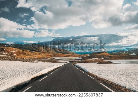 Similar – Foto Bild Aurlandsfjellet, Norwegen. Offene Straße Aurlandsfjellet. Scenic Route Straße im Sommer norwegischen Landschaft. Natürliches norwegisches Wahrzeichen und beliebtes Reiseziel