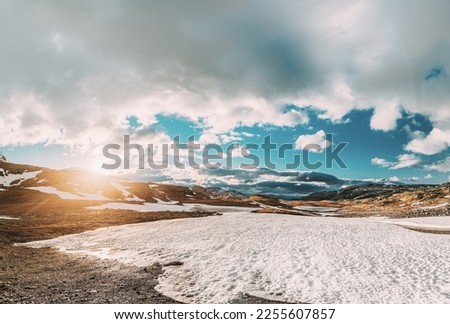 Similar – Foto Bild Aurlandsfjellet, Norwegen. Offene Straße Aurlandsfjellet. Scenic Route Straße im Sommer norwegischen Landschaft. Natürliches norwegisches Wahrzeichen und beliebtes Reiseziel