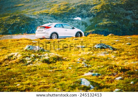 BORGUND, NORWAY - AUGUST 1, 2014: Honda Civic car on Norway nature landscape