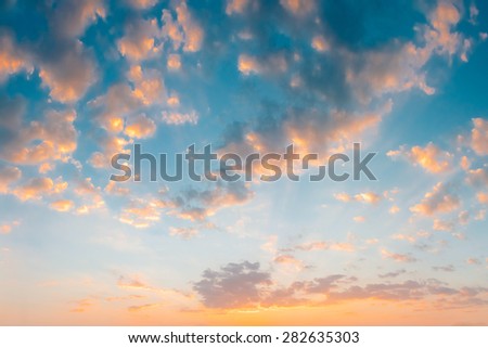 Bright Blue, Orange And Yellow Colors Sunset Sky