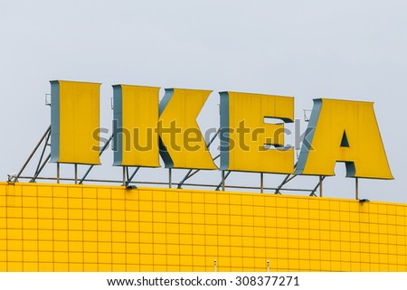 Moscow, Russia - May 24, 2015: IKEA logo. Ikea is the world\'s largest furniture retailer