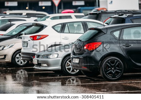 Moscow, Russia - May 24, 2015: Cars on a parking lot