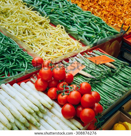 Trade fruits and vegetables in local food market in Stockholm, Sweden.