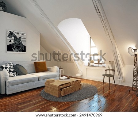 Similar – Image, Stock Photo Attic with chair and wicker baskets