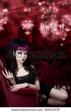 Come into my Lair - Vampire on red Velvet Couch