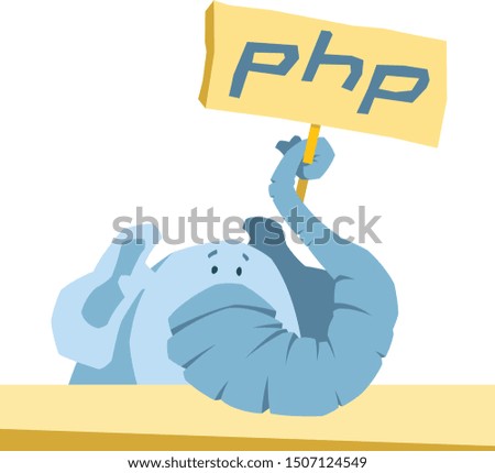 Vector illustration of a cartoon elephant with PHP label